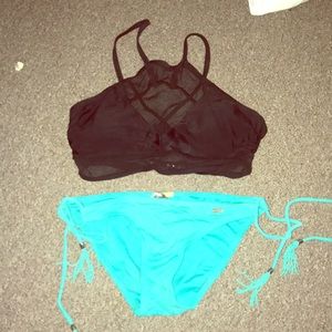 Black mesh bikini top w/ aqua bottom